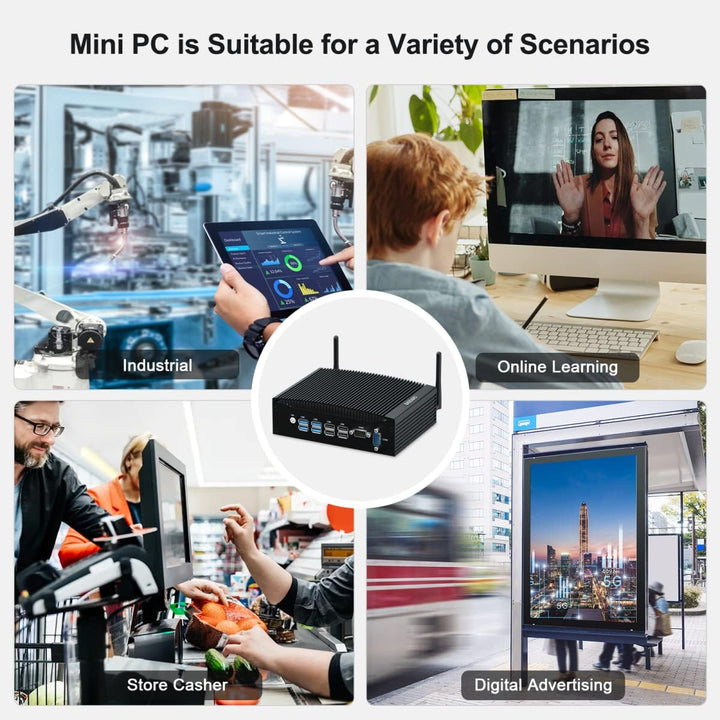 BASOARO Lüfterloser Industrie Mini PC i5, Mini Computer Win 11 Pro, 16G RAM 256G SSD Core i5 8260U I