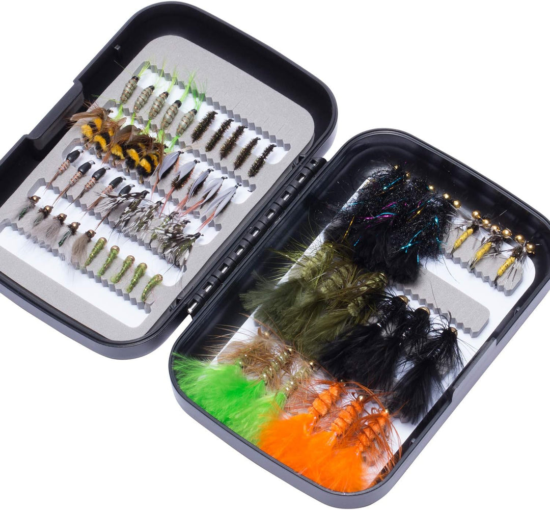 Bassdash Fliegenfischen Fliegen Set Forellenbarschangeln mit Fliegenbox, 36/64/72/76/80 / 96Stk. Mit