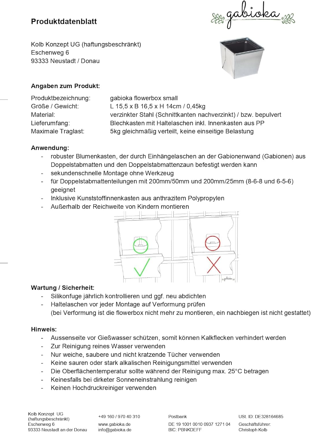 Gabioka flowerbox small (4, verzinkt) Blumenkasten/Gewürzlinge/Gartendeko/Pflanzkasten für Gabionen