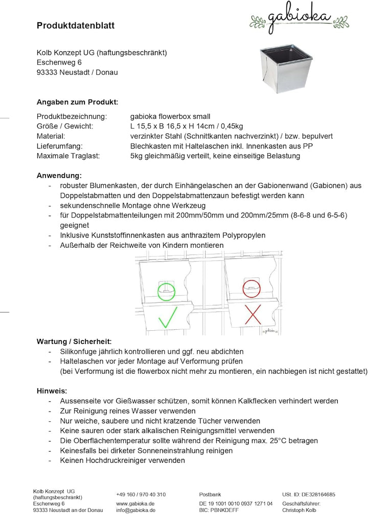 Gabioka flowerbox small (4, verzinkt) Blumenkasten/Gewürzlinge/Gartendeko/Pflanzkasten für Gabionen