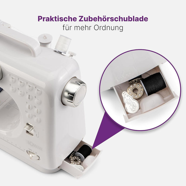 Bomann® Nähmaschine für Anfänger mit 12 Stichmustern | Sewing Machine mit Vor- u. Rückwärtsnähfunkti