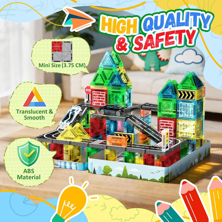 iKidiki 58 Stück Mini Magnetische Bausteine Reiseset, Spielzeug ab 2 3 4 5 6 Jahre Junge Mädchen Rei