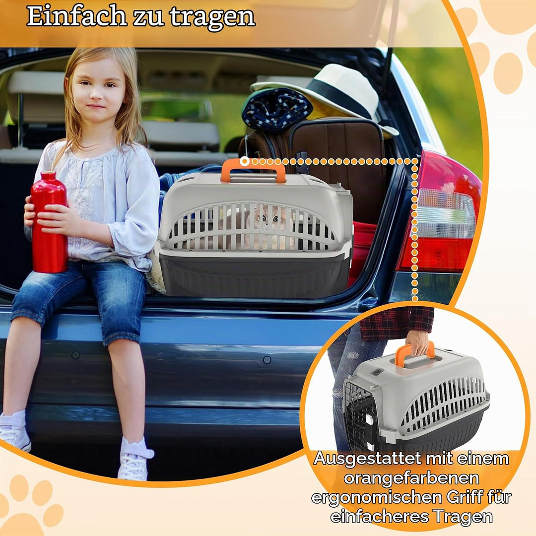 Hundebox Transportbox Katze 48x32x32 cm Katzentransportbox Hundetransportbox aus Kunststoff mit Eise