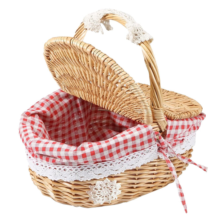 Weide Picknickkorb, Tragbarer Picknickkorb für den Aussenbereich mit Deckel und Griff, Geflochtener