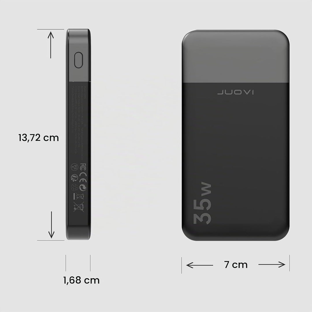 JUOVI Tragbare Powerbank 10000 mAh 35 W Schnellladung Tragbares Ladegerät mit PD 3.0 QC 4.0, 2 Typ-C