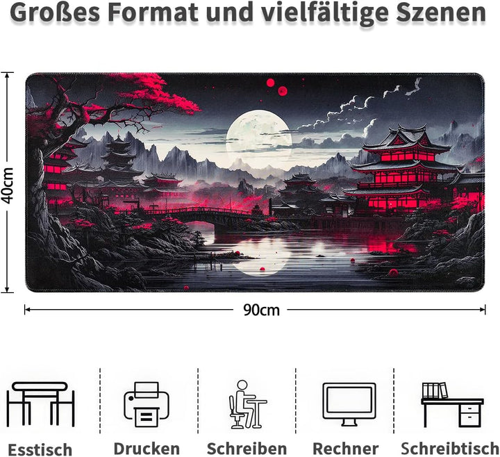 Zindoo XXL Gaming Mauspad 900 x 400 mm – Schwarzes Anime Mousepad mit Rutschfester Gummibasis – Gros