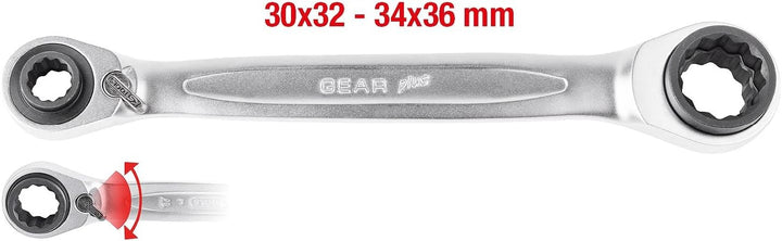 KS Tools 503.4554 4 in 1 GEARplus umschaltbar Doppel-Ratschenringschlüssel, 30x32x34x36mm, 30x32x34x