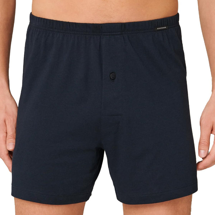 Schiesser Herren 2 PACK Boxershorts Baumwolle Jersey weich Multipack - Jerseyboxer S Dunkelblau_1740