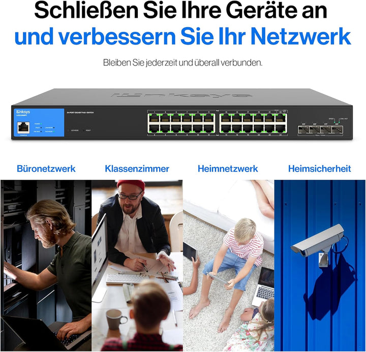 Linksys LGS328MPC-EU 24-Port Gigabit-Netzwerk-PoE+-Switch, 410 W, 4 10G-Uplink-SFP+-Steckplätze – Sm