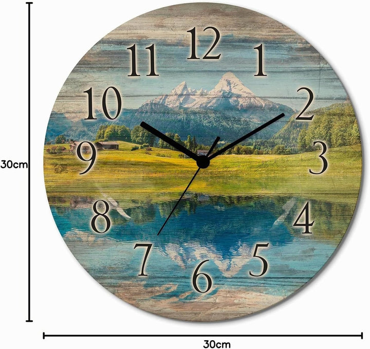 ARTLAND Wanddeko Wanduhr ohne Tickgeräusche aus Holz Funkuhr lautlos rund Ø 30 cm Landschaft in den