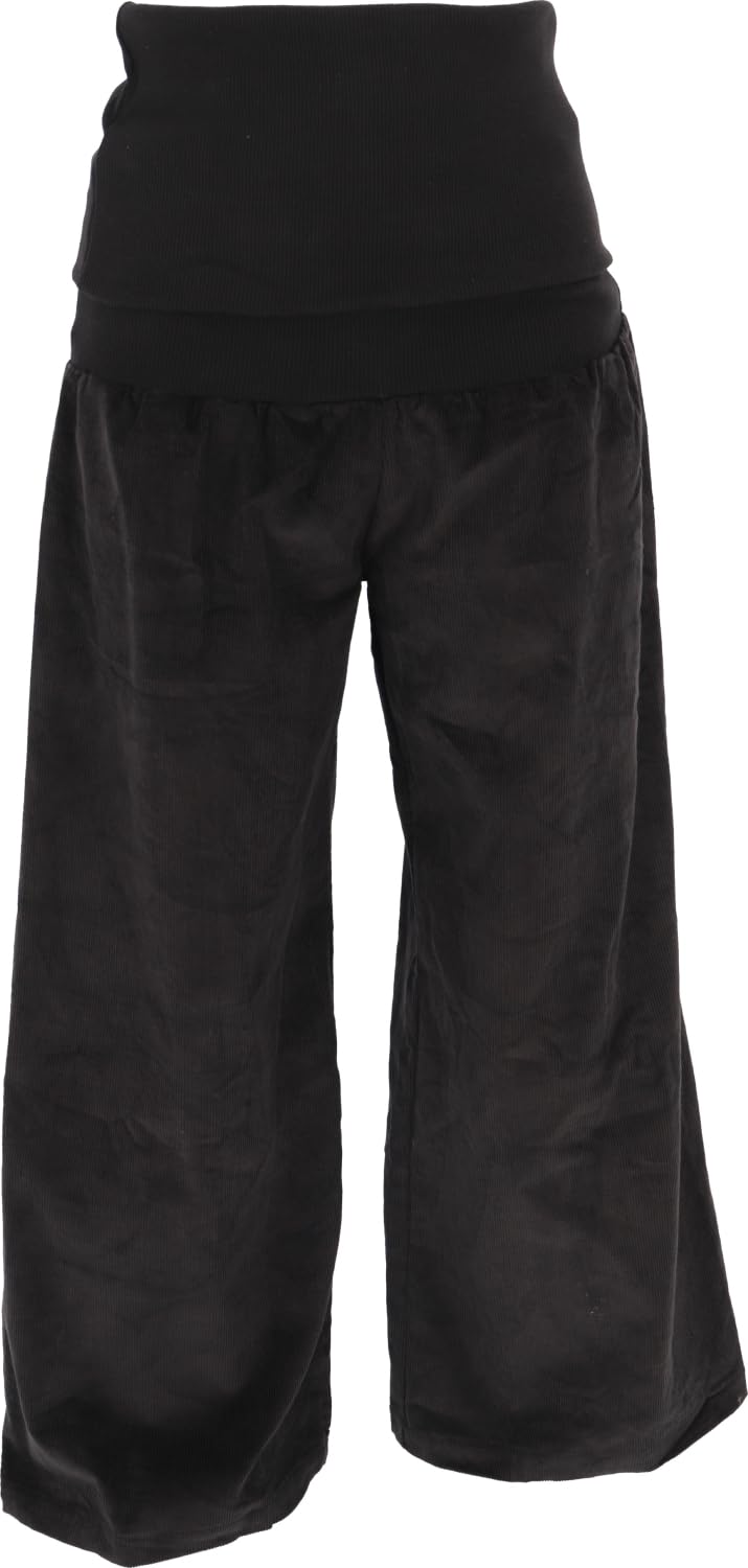 GURU SHOP Weite Cord, Wellnesshose, Yogahose, Hose mit Breitem Bund, Damen, Baumwolle 36 Schwarz, 36