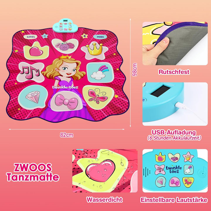 ZWOOS® Tanzmatte Kinder, Wiederaufladbares Kindertanzmatten