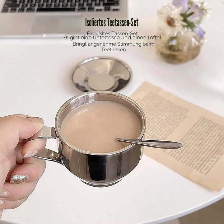 4 Stück Edelstahl Kaffeetassen Set 180ml Doppelwandig Kaffeetassen Metall Espresso Tasse Espressotas
