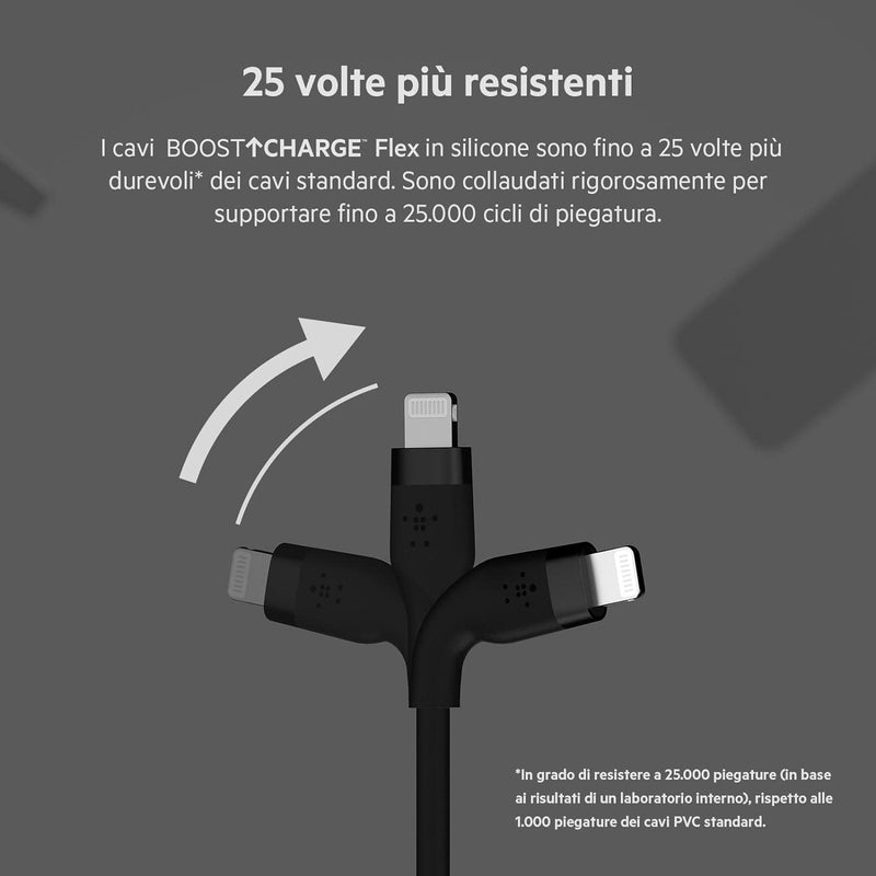 Belkin BoostCharge Flex Silikon-USB-C/Lightning-Kabel, 3 m, MFi-zertifiziert, 20 W, zum Schnellladen