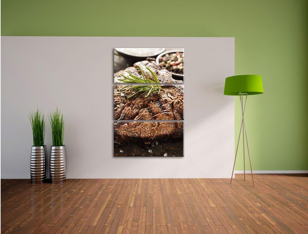 Pixxprint Leckeres Fleisch mit Rosmarin 3-Teiler Leinwandbild 120x80 Bild auf Leinwand