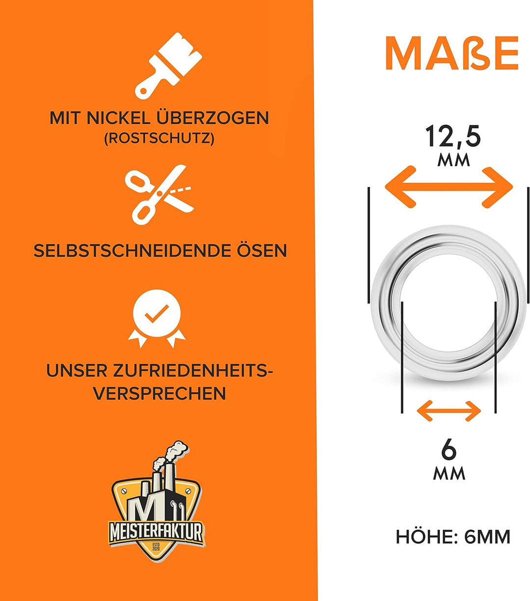 Meisterfaktur 500 Ösen - Passend für die Meisterfaktur Ösenzange - Ideal für Stoffe, Segeltücher, Vo