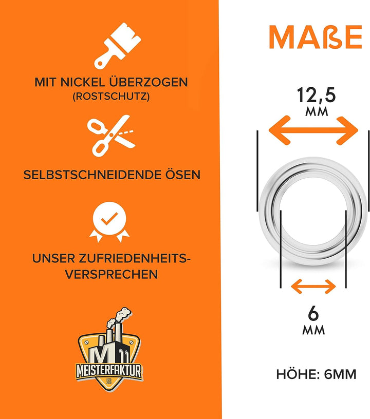 Meisterfaktur 500 Ösen - Passend für die Meisterfaktur Ösenzange - Ideal für Stoffe, Segeltücher, Vo