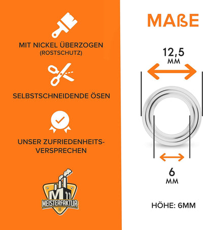 Meisterfaktur 500 Ösen - Passend für die Meisterfaktur Ösenzange - Ideal für Stoffe, Segeltücher, Vo