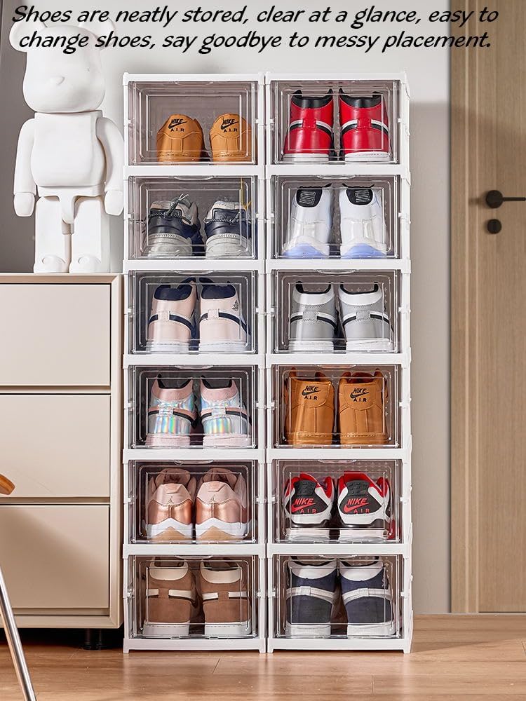 FUYUN Kunststoff-Schuhorganizer – Stapelbare und zusammenklappbare 6-stufige Schuhboxen für den Schr
