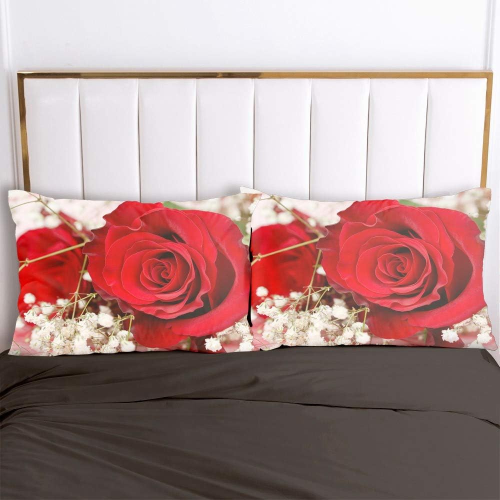 Luowei Rosen Bettwäsche 135x200cm Rot Rosenmuster Bettwäsche Romantisch &amp; Vintage Bettbezug Set 2 Te