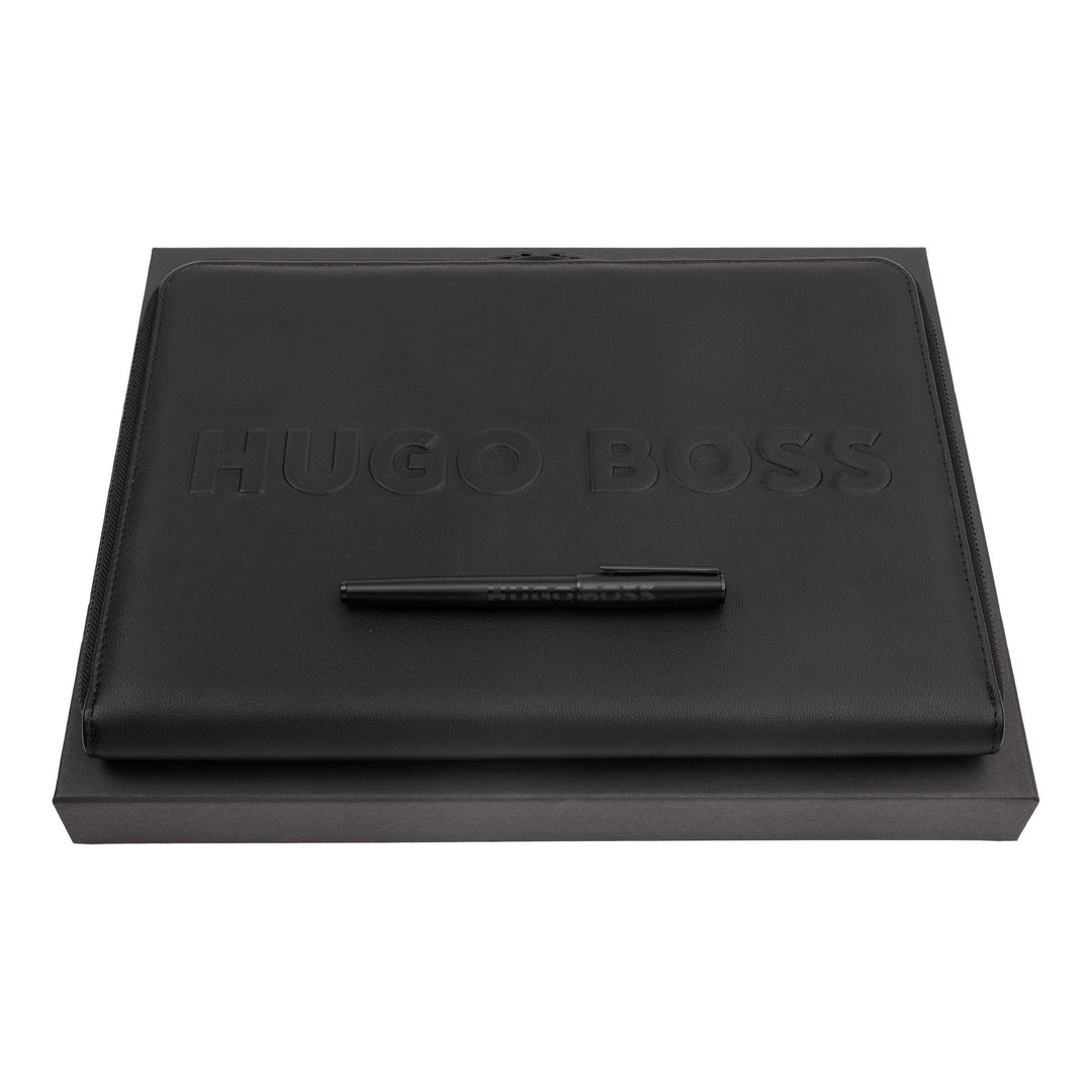 Hugo Boss Schreibset Label Black HPAP209A (Füllfederhalter & Konferenzmappe A4) | Geschenkbox
