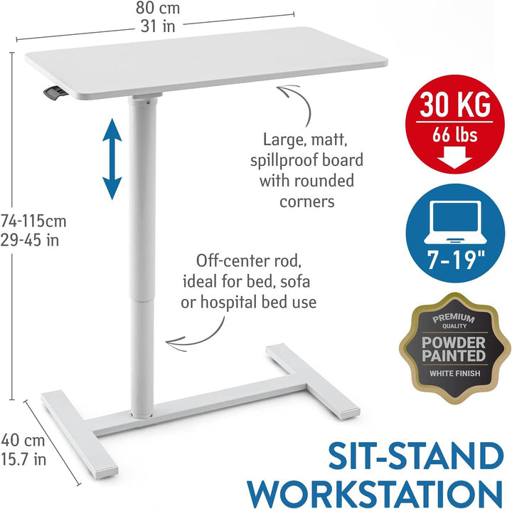 Tatkraft Relax Airlift Pneumatischer Sitz-Steh Laptoptisch mit Rädern, Höhenverstellbar 74-115 cm Mü
