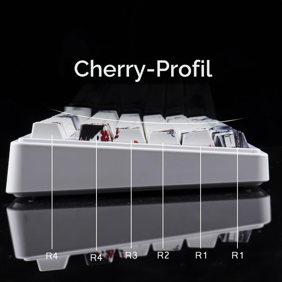 PBT German Keycaps, 133 Keys Double Shot Landscape Plum Blossom Keycaps Dye-Sub Cherry Profile Side