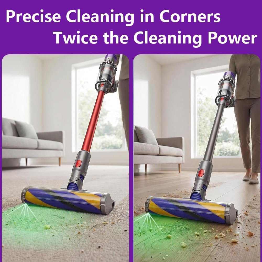 Softwalze Bodendüse für Dyson V7 V8 V10 V11 V15 Staubsauger, Elektrischer LED Fluffy Soft Roller Bür