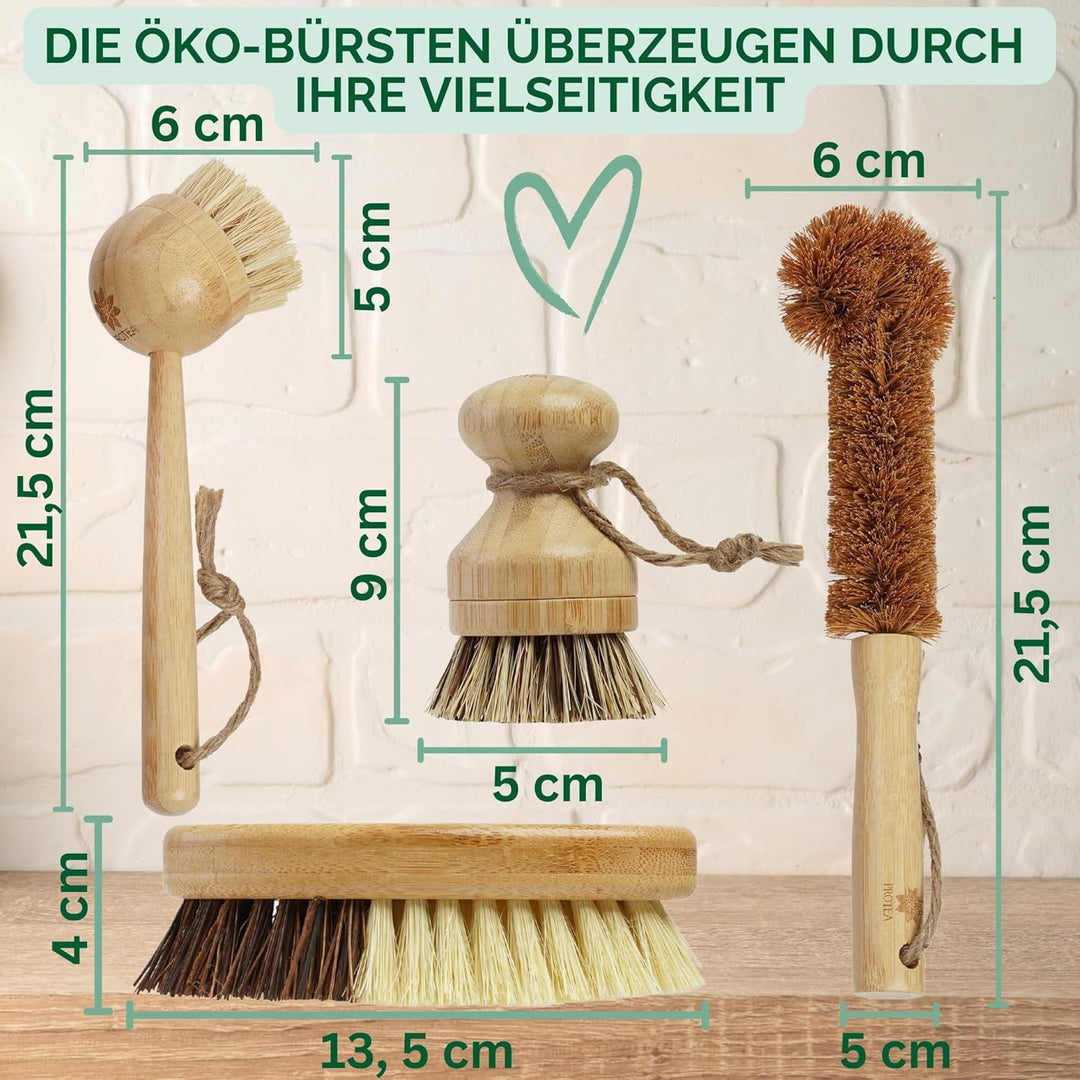 PROTEA Spülbürste mit Ersatzköpfen (4er Set) - nachhaltige Geschirrbürste - wiederverwendbar - aus B