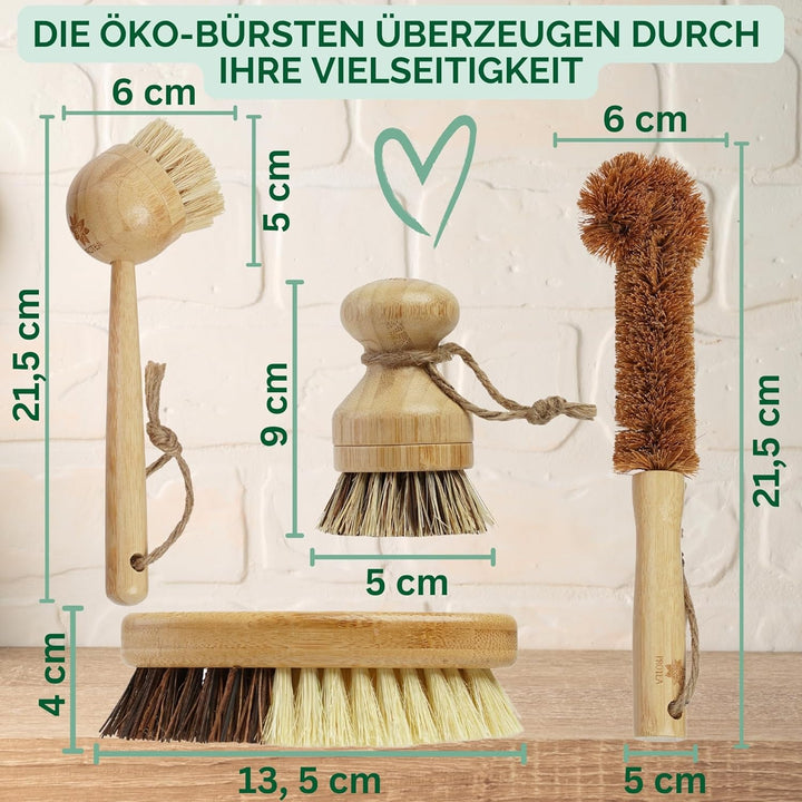 PROTEA Spülbürste mit Ersatzköpfen (4er Set) - nachhaltige Geschirrbürste - wiederverwendbar - aus B