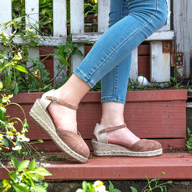 Hitmars Espadrilles Keilsandalen Damen Elegant 6 CM Grösse EU 36-43 Sandalen 01 Khaki 36 EU, Sandale