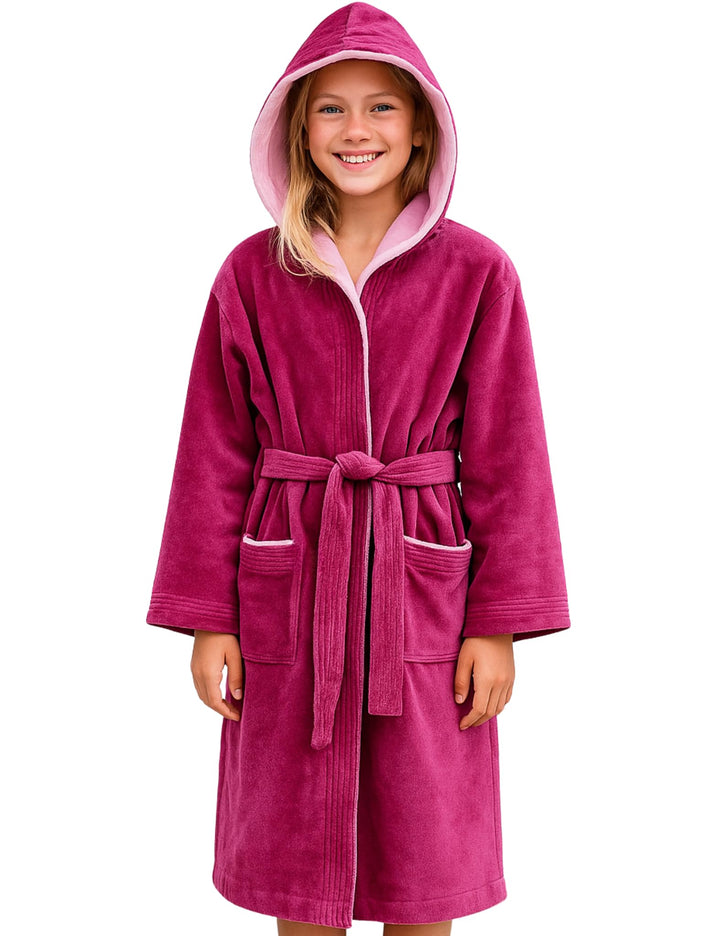 Morgenstern Bademantel Kinder &amp; Teenager I Kapuze I 100% Baumwolle I Frottee Velours I Lang 158-164