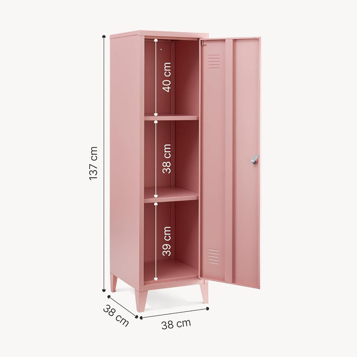 [en.casa] Einzelspind Kurikka Metallspind mit 2 Ablagen 137 x 38 x 38 cm abschliessbar Schliessfachs