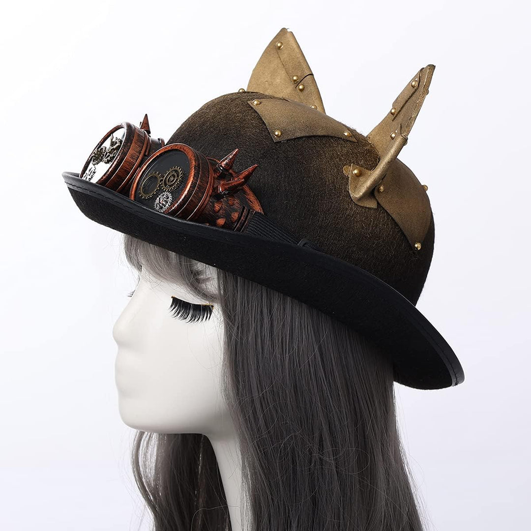 COSDREAMER Unisex Steampunk Zylinder Halloween Kostüm Hut mit Brille Braun Schwarz 10 Einheitsgrösse