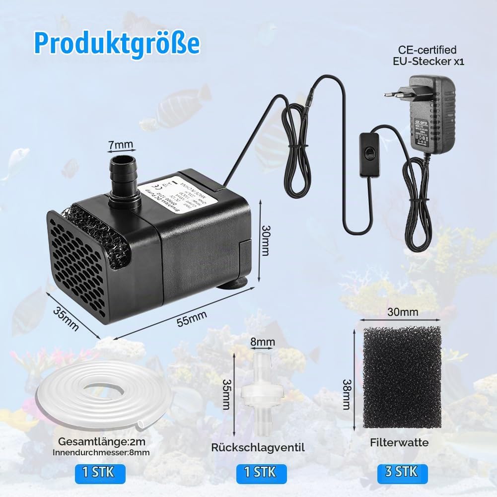 kleine Tauchpumpe, 2m Schlauch &amp; Rückschlagventil, 220L/h kondensatpumpe mit 3 Filterschwamm, 12V Aq