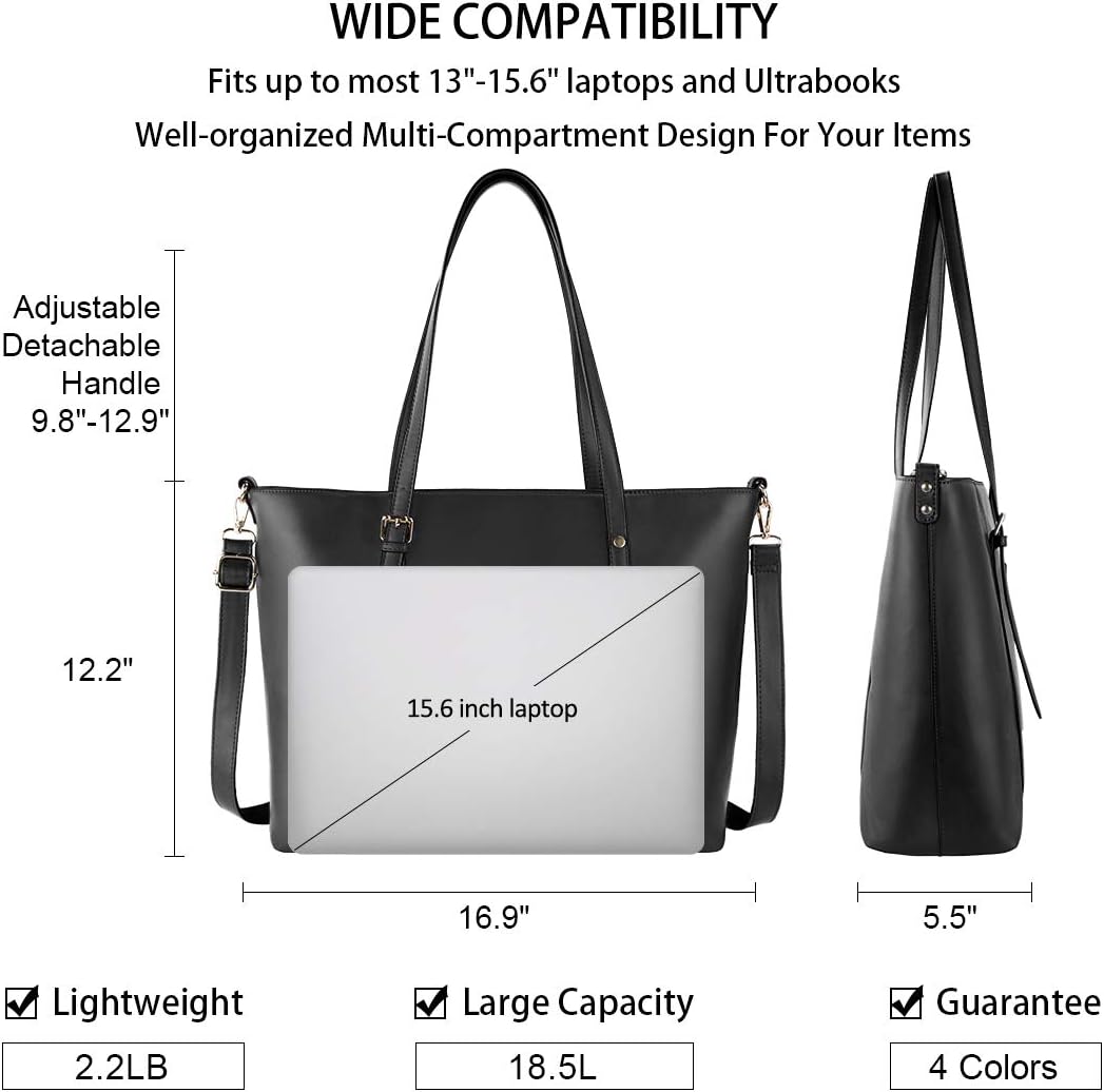 NUBILY Handtasche Shopper Damen Gross 15.6 Zoll PU Leder Shopper Schwarz Laptop Umhängetasche Gross