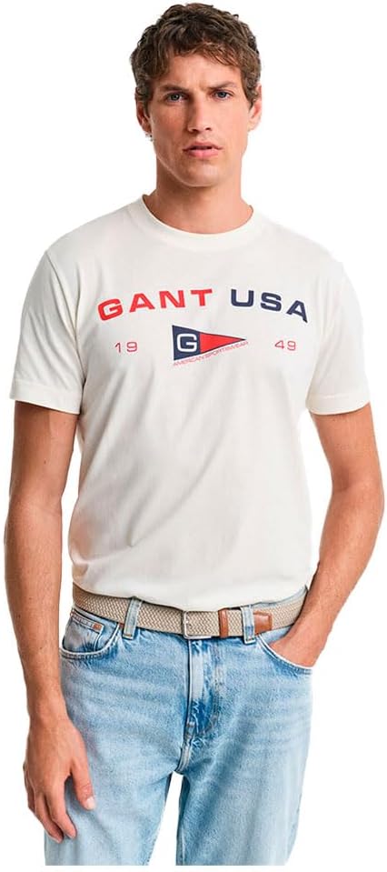 GANT Herren Printed Graphic Ss T-Shirt S Cream, S Cream