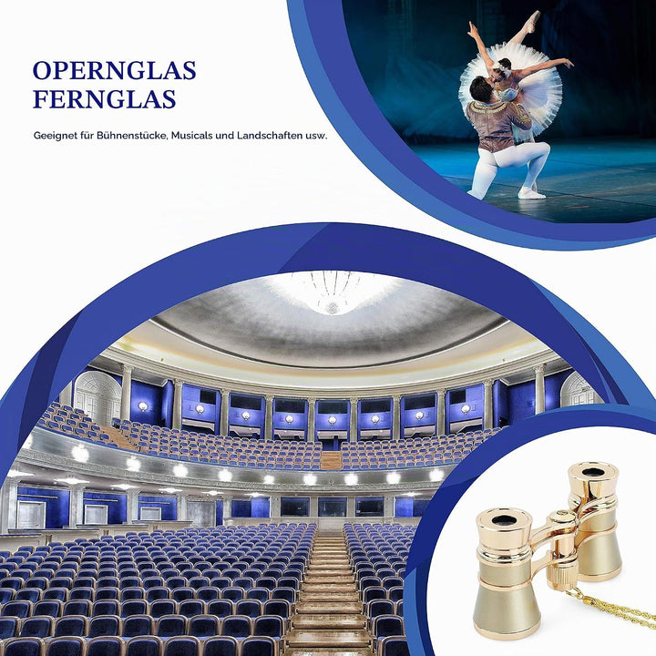 Aomekie 3x25 Opernglas Theaterglas Mini Klein Kompakt Feldstecher Fernglas mit Kette für Theater Kon