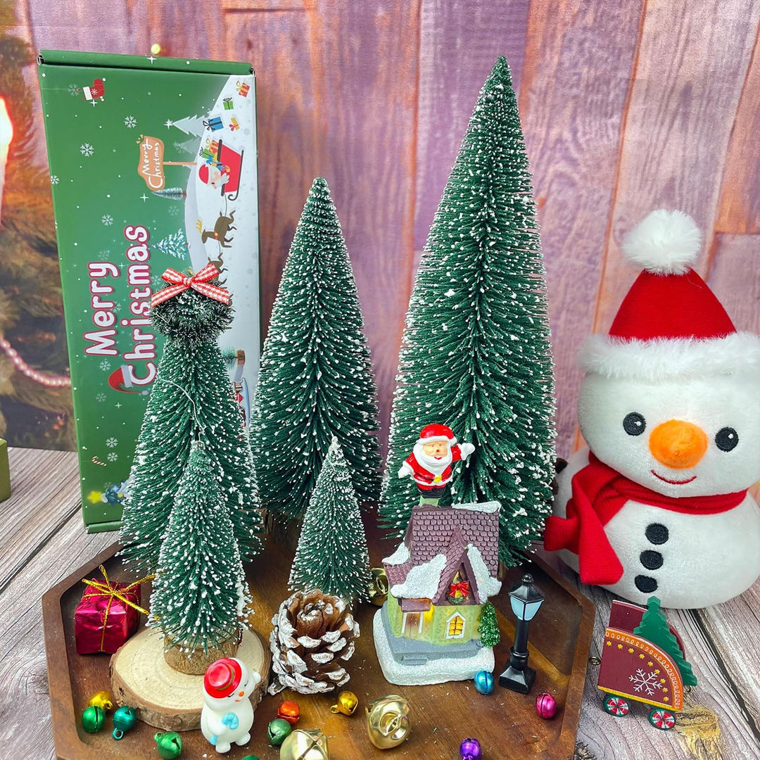 MTKZKAF 5 Stück Tisch-Weihnachtsbaum-Flaschenbürste mit Holzsockel für Dorf, Urlaub, Party, Weihnach