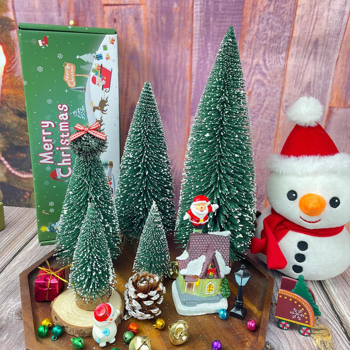 MTKZKAF 5 Stück Tisch-Weihnachtsbaum-Flaschenbürste mit Holzsockel für Dorf, Urlaub, Party, Weihnach