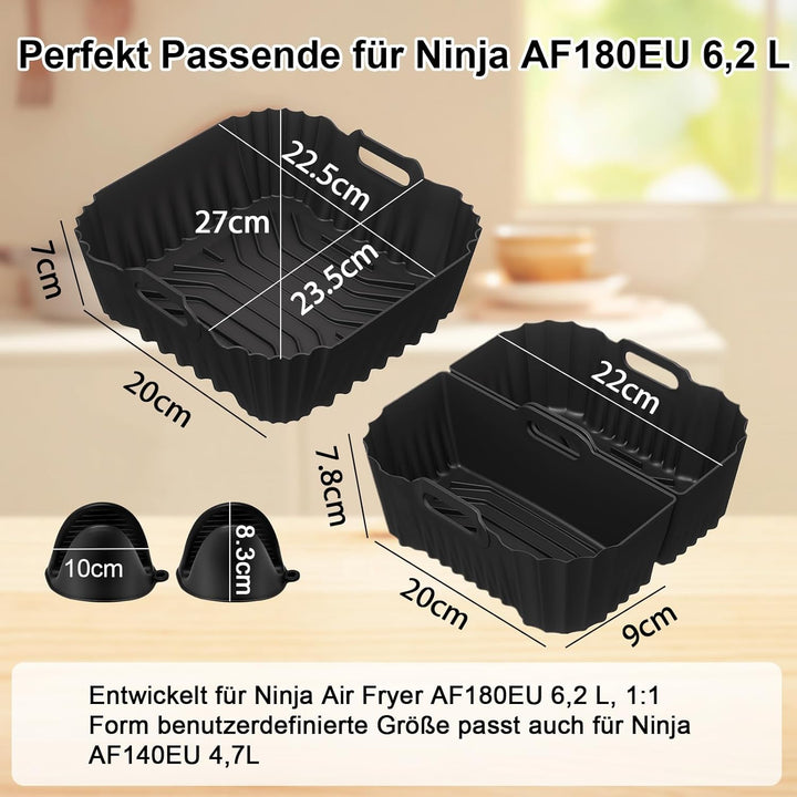 Silikonform Heissluftfritteuse für Ninja AF180EU 6.2L, 22 Stück Airfryer Silikonform Set mit Grillro