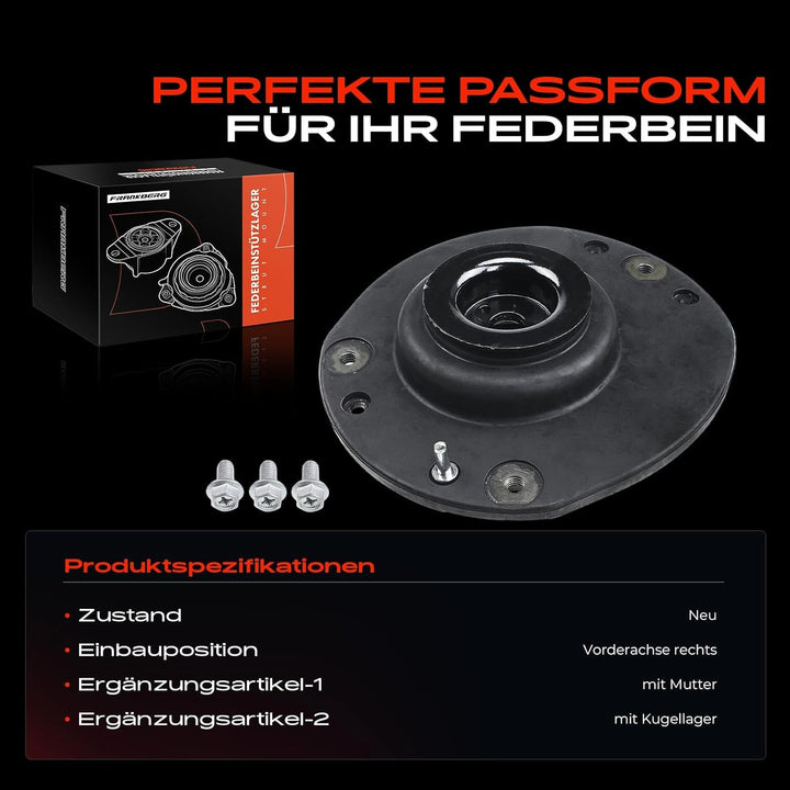 Frankberg Domlager Federbeinstützlager Vorne Rechts Kompatibel mit 206 2A/C 206+ 2L 2M 1.1L 1.4L 199