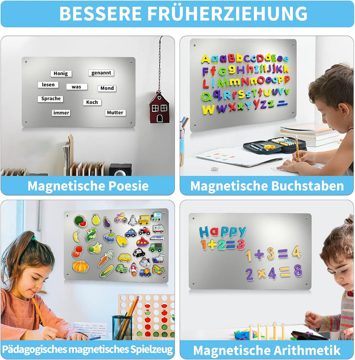 2 PACK 43.5 x 30 cm Edelstahl Metall Magnettafel - Magnetwand zum Anzeigen von Magnetbuchstaben, Zah