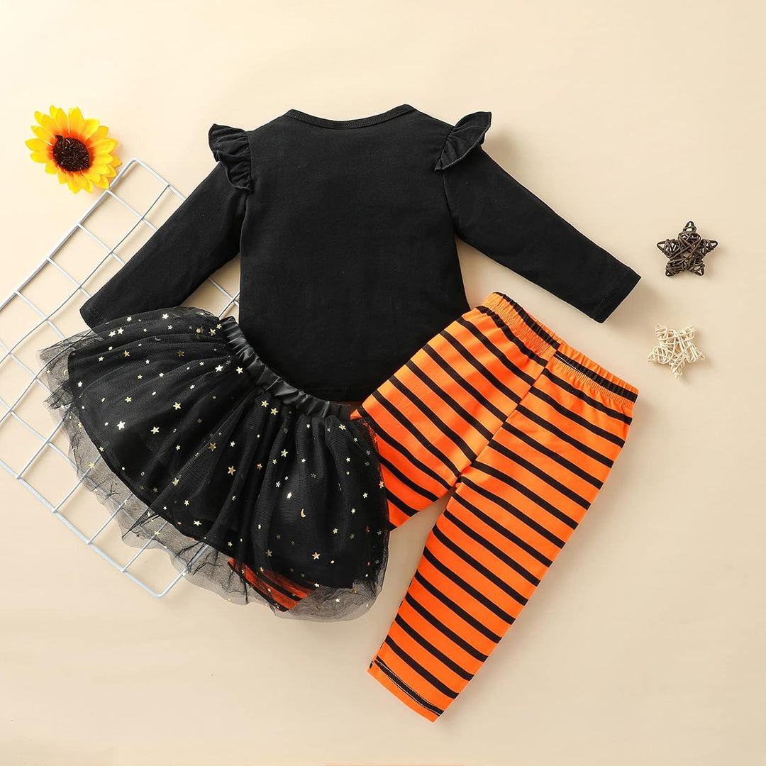 Verve Jelly Baby Mädchen Halloween Kleidung Rüschen Langarm Kürbis Tops Tüll Tutu Rock Gestreifte La