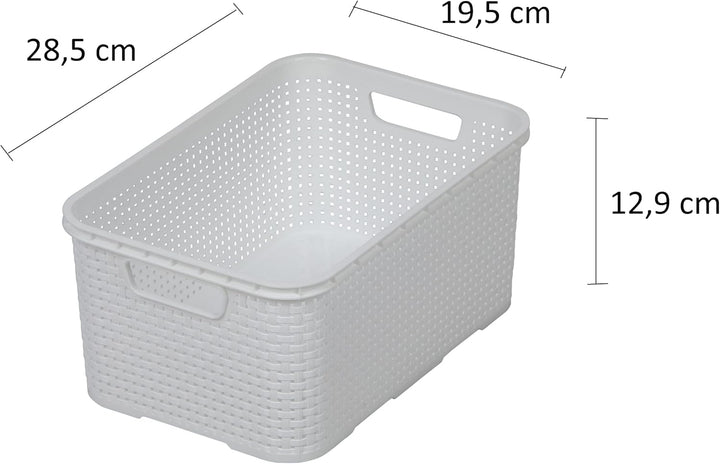 BranQ - Home essential Korb in Rattan Design 3er Set Grösse S 7l, BPA-frei Kunststoff PP, Weiss, 28,