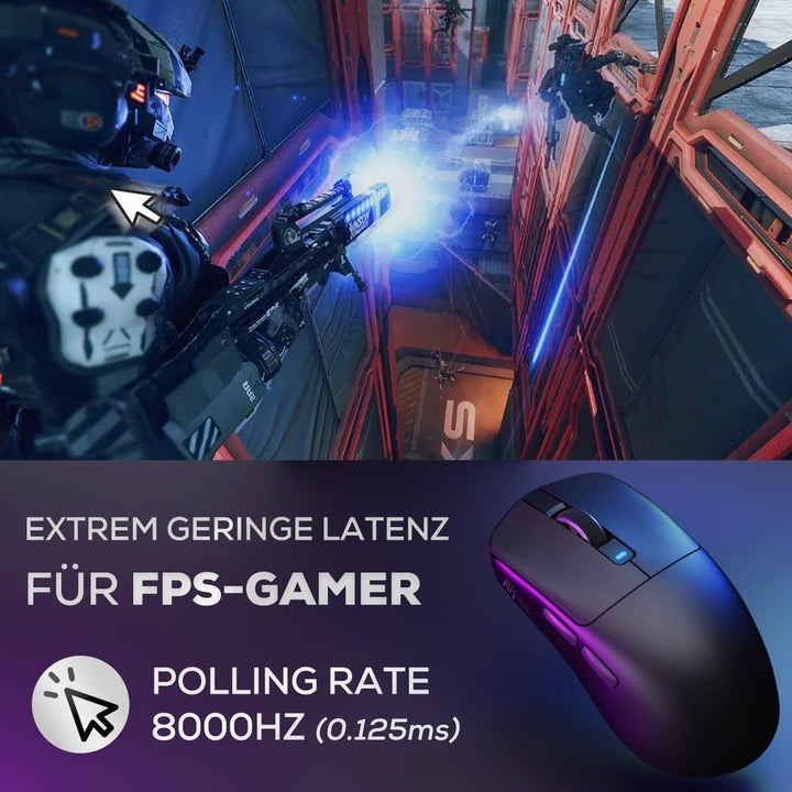 RK ROYAL KLUDGE M3 Wireless Gaming Mouse mit PAW3950 30K DPI Sensor, 47g Lightweight Maus Gaming, 8K