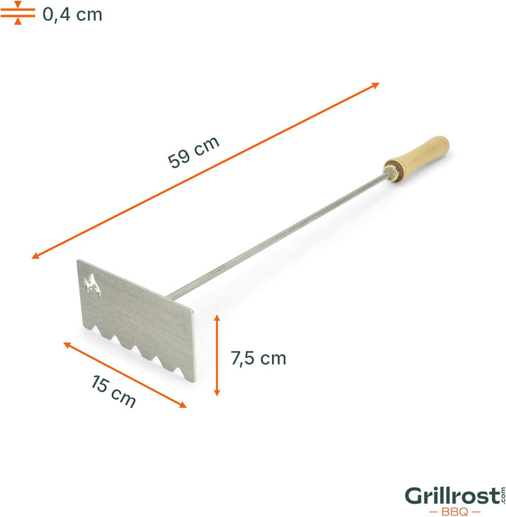 Grillrost.com Das Original Glutschieber Aschekratzer aus Edelstahl - Für Kamin Feuerschale und Kache