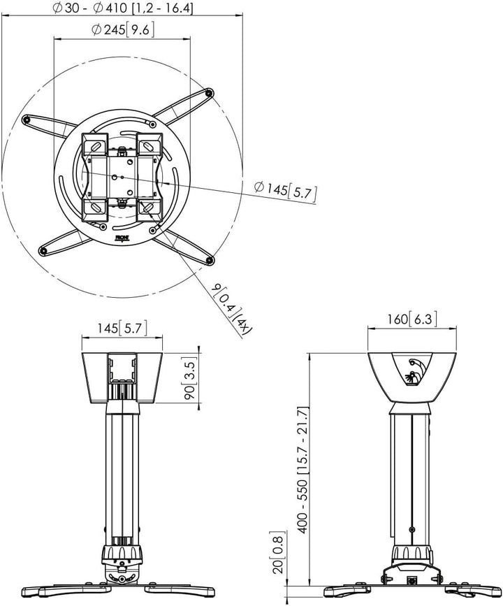 PPC 2540 PROJECTOR CEILING MOUNT LENGTH 40-55CM 400 - 550mm Large, 400 - 550mm Large