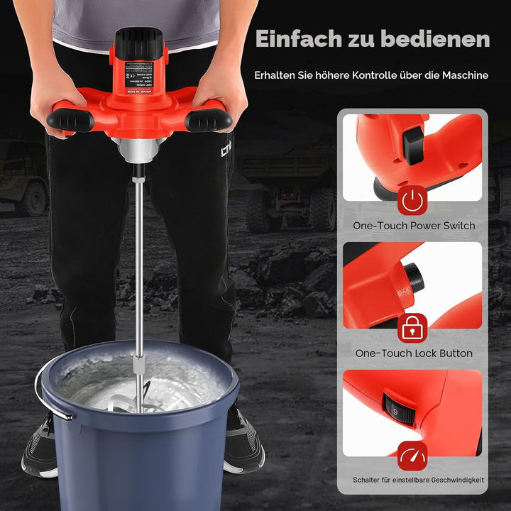 Farb-Mörtelrührer &amp; Betonmischer 1500W Elektrisch - Handrührwerk mit 6 Geschwindigkeitsstufen, 930 U