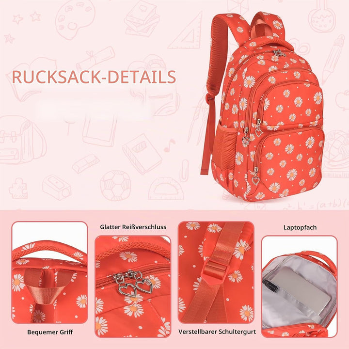 Schulrucksack Mädchen Teenager Damen Schultasche Rucksack Set Gänseblümchen Schulranzen für Mädchen